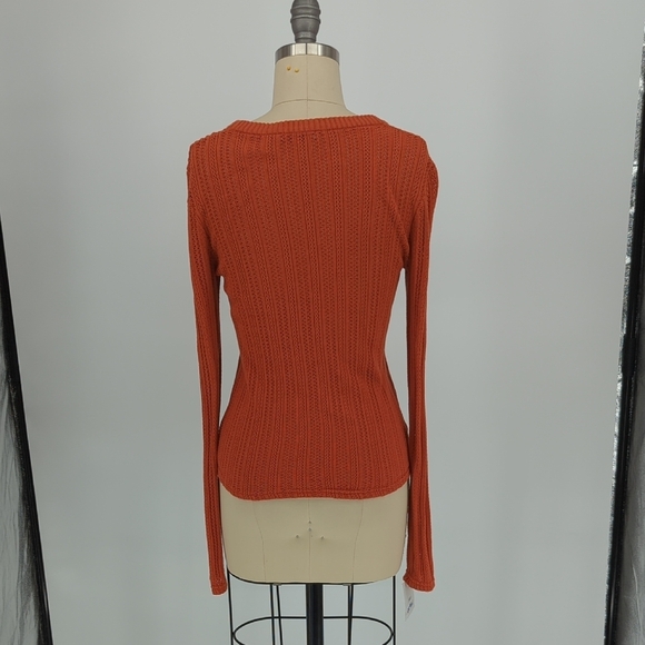 00961 Zara Crochet Knit Sweater Top Orange Size Medium bohemian preppy retro - Picture 3 of 7
